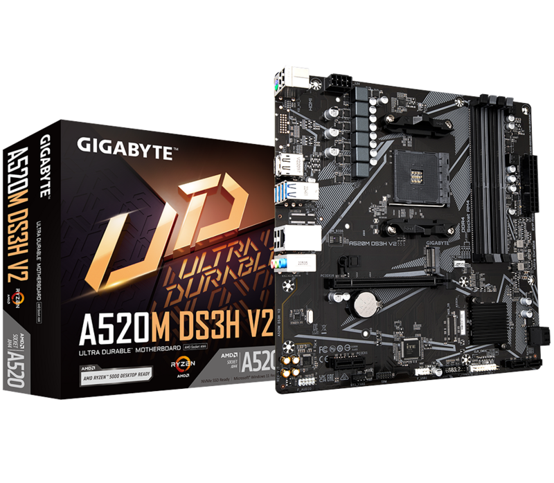 GIGABYTE Mainboard Desktop A520M DS3H V2 (AM4, DDR4, mATX)