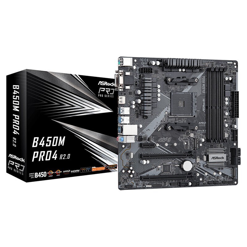 ASRock Mainboard Desktop B450M PRO4 R2.0 (AM4, 4xDDR4, mATX)