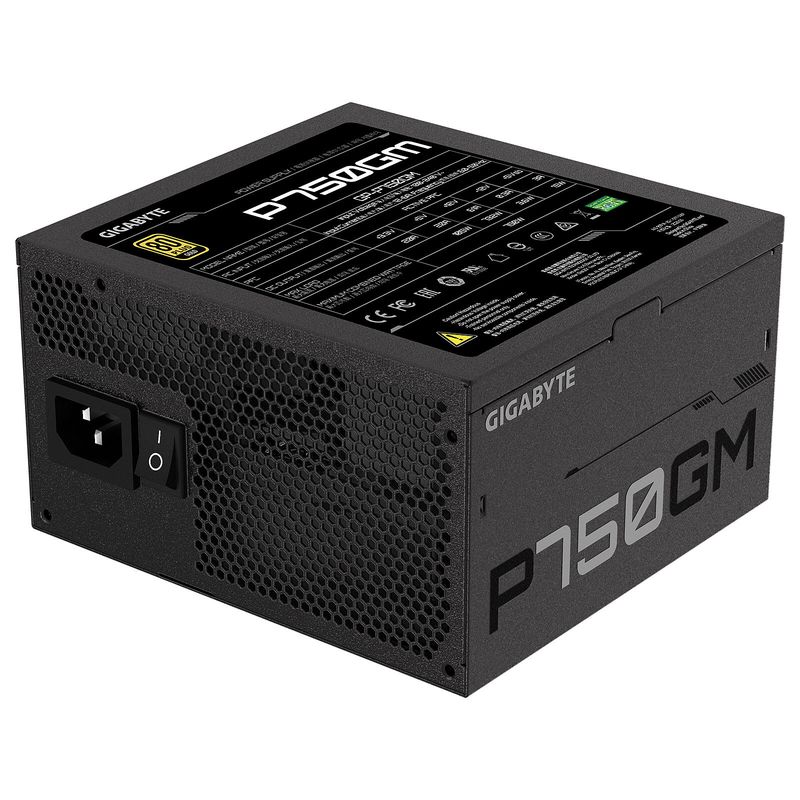 GIGABYTE P750GM Power Supply 750W, Modular, 80 PLUS Gold, Japanese capacitors, 120mm smart control fan, EU plug