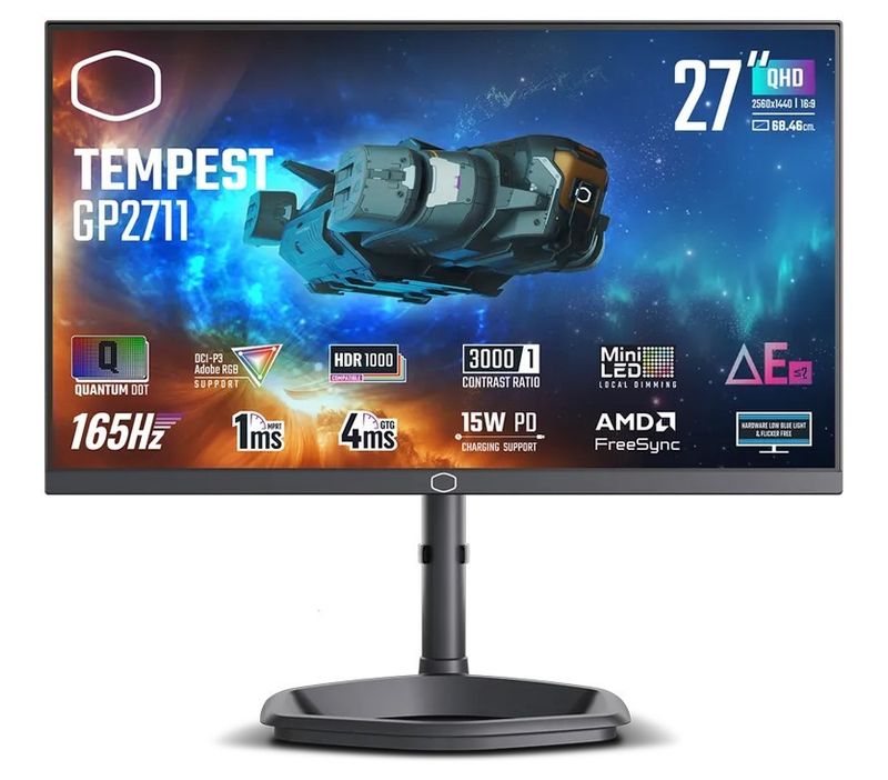 Monitor 27&#39;&#39; (69 cm) QHD MiniLED VA 165Hz, HDR1000, 2xHDMI, DisplayPort, USB-C DP Alt, Speakers, Cooler Master Tempest GP2711