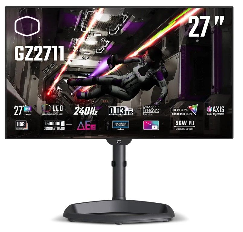 Monitor 27&#39;&#39; (69 cm) QHD OLED 240Hz, HDR10, 2xHDMI, 2xDisplayPort, USB-C DP Alt., Speakers, Cooler Master Tempest GZ2711