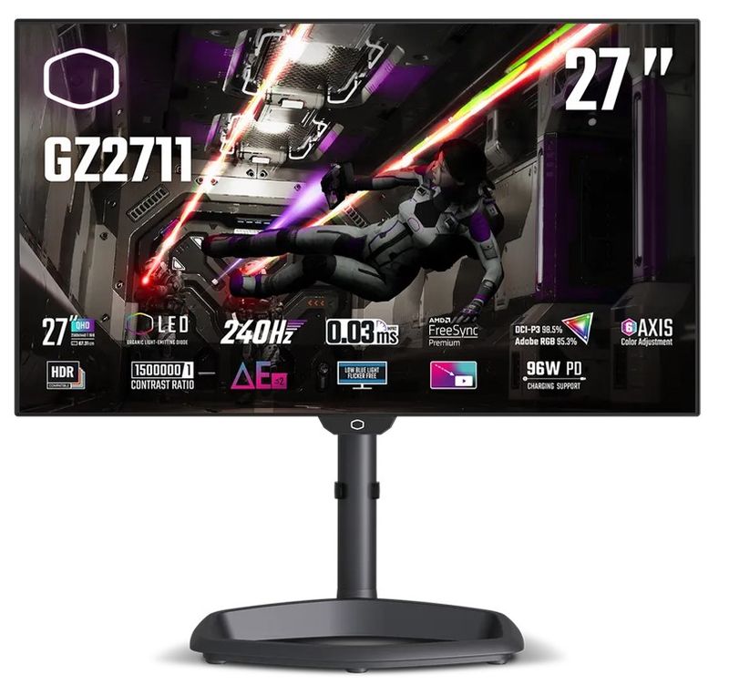 Monitor 27&#39;&#39; (69 cm) QHD OLED 240Hz, HDR10, 2xHDMI, 2xDisplayPort, USB-C DP Alt., Speakers, Cooler Master Tempest GZ2711