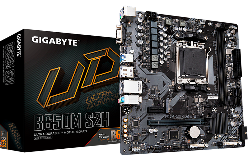 GIGABYTE Mainboard Desktop B650(AM5, 2 x DDR5 1 x M.2 4 x SATA 1 x D-Sub port 1 x DisplayPort 1 x HDMI port Micro ATX)