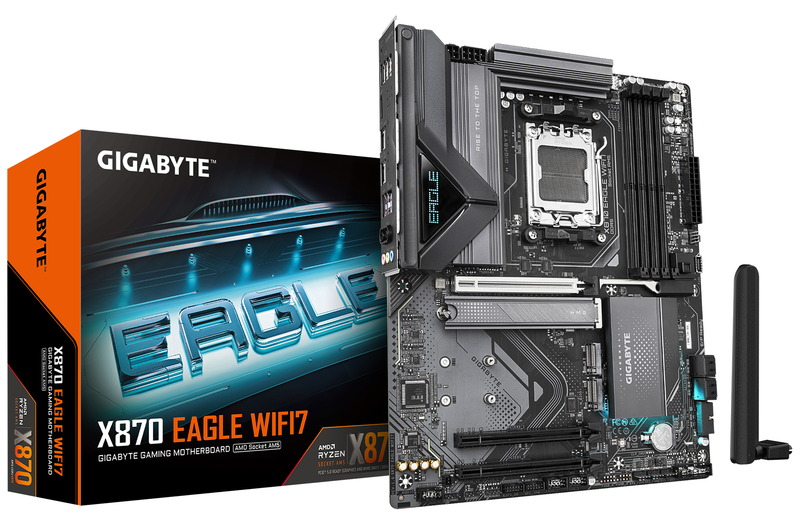 GIGABYTE Mainboard Desktop X870 EAGLE WIFI7(AM5, 4x DDR5 256GB, 1x PCI-E 5.0 x16x16, 2x PCI-E 3.0 x16x1, 1x PCI-E M.2, 2x M.2, 4x SATA, 2x USB4 Type-C DP, 4x USB 3.2, 1x HDMI, WiFi7, 2.5GbE LAN, ATX)