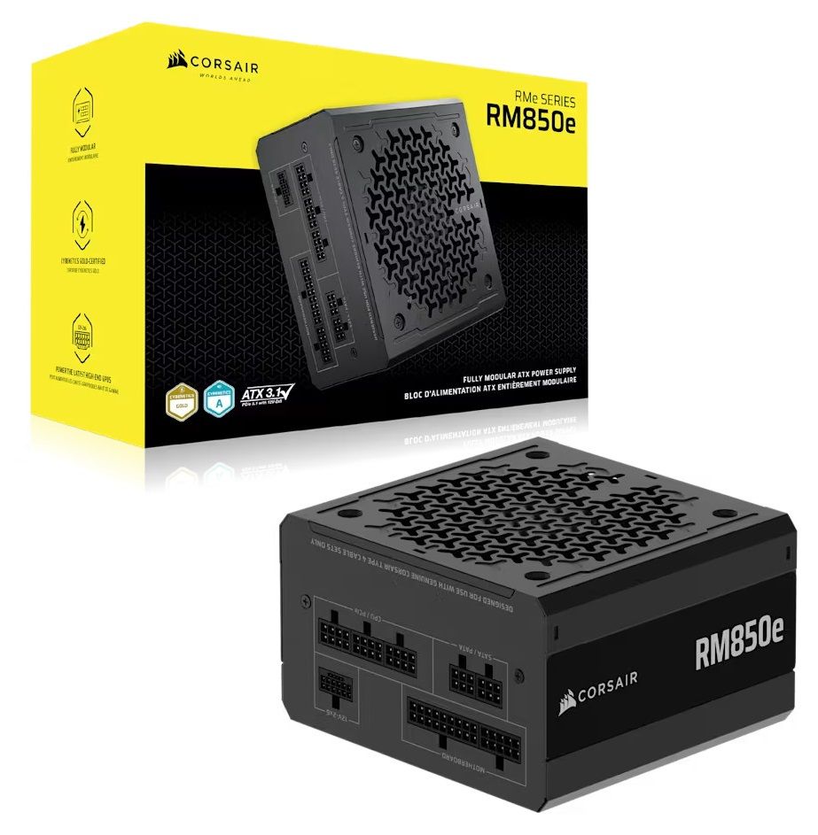 Corsair RM850e modular 850W, ATX 3.1, PCIe 5.1, 80+ Gold, 120mm fan