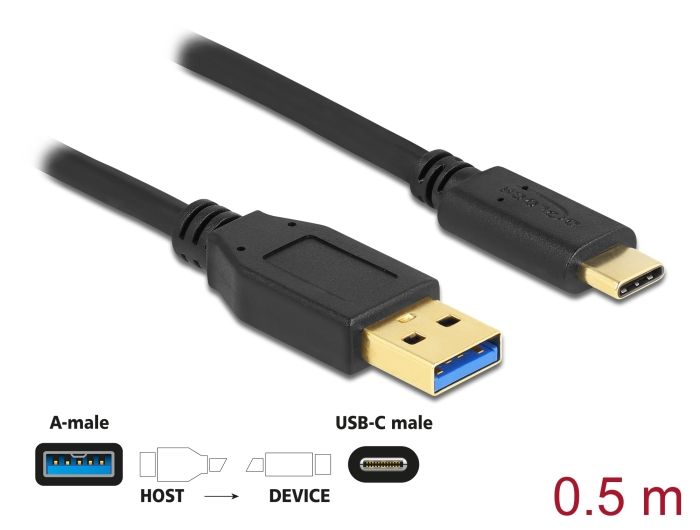 Delock SuperSpeed USB 10 Gbps (USB 3.2 Gen 2) kabel Tipa-A na USB Type-C™ 0,5 m