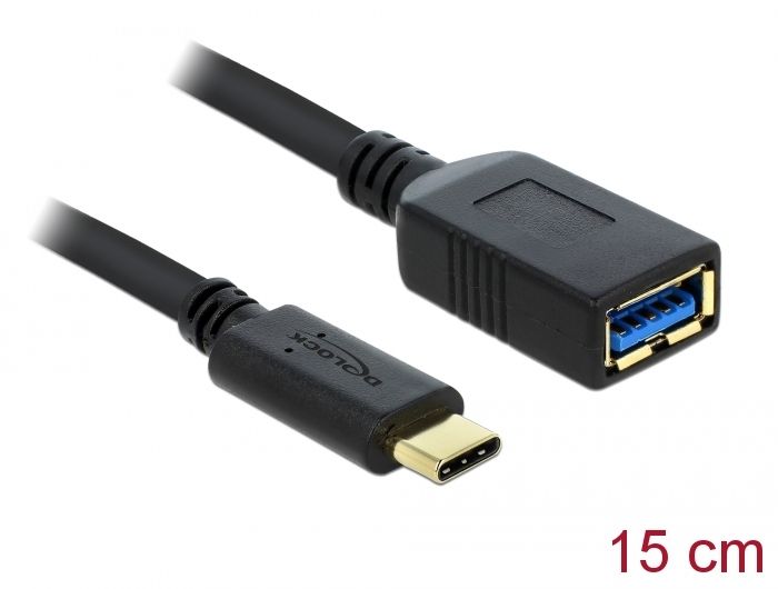 Delock Adapter SuperSpeed USB (USB 3.1, Gen 1) USB Type-C™ muški &gt; USB vrste A ženski 15 cm crni