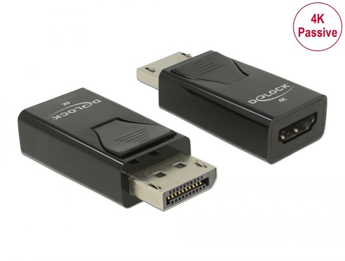 Delock Adapter DisplayPort 1.2 muški na HDMI ženski 4K pasivni crno
