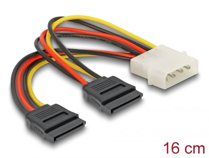 Delock Cable SATA 15 pin HDD 2 x to 4 pin male