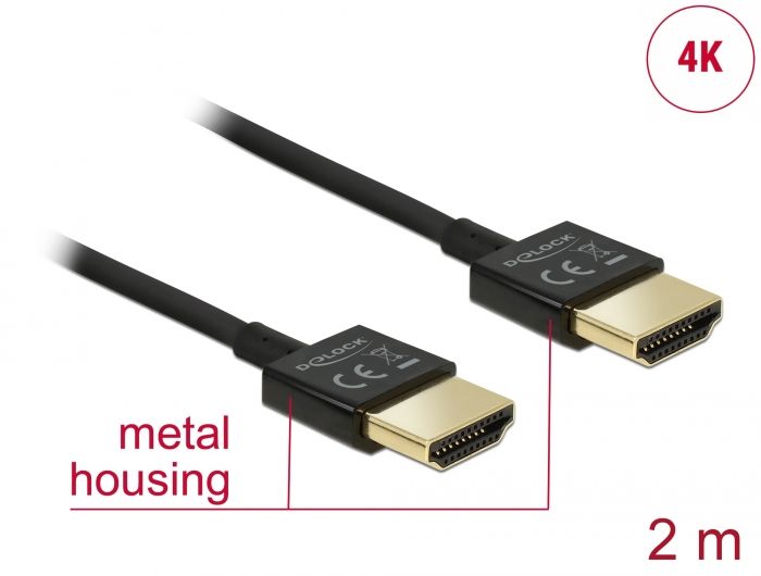 Delock HDMI kabel velike brzine s Ethernetom - HDMI-A muški &gt; HDMI-A muški 3D 4K 2 m tanki High Quality