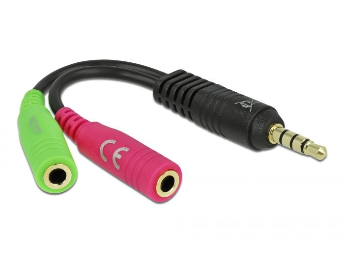 Delock Headset Adapter 1 x 3.5 mm 4 pin Stereo jack male &gt; 2 x 3.5 mm 3 pin Stereo jack female (OMTP)