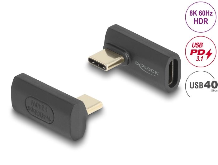 Delock USB Adapter 40 Gbps USB Type-C™ PD 3.1 240 W muški na ženski zakrenut kutni lijevi / desni 8K 60 Hz
