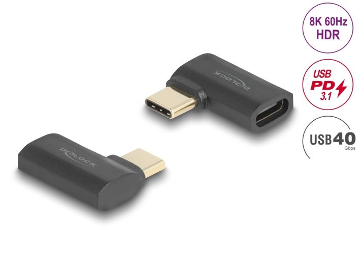 Delock USB Adapter 40 Gbps USB Type-C™ PD 3.1 240 W muški na ženski kutni lijevi / desni 8K 60 Hz