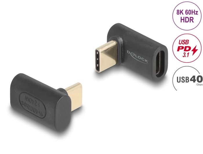 Delock USB Adapter 40 Gbps USB Type-C™ PD 3.1 240 W muški na ženski kutni 8K 60 Hz