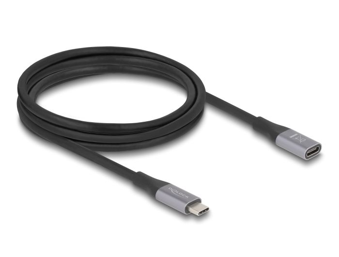 Delock USB 40 Gbps produžni kabel USB Type-C™ muški na ženski PD 3.1 240 W 2 m siv metal