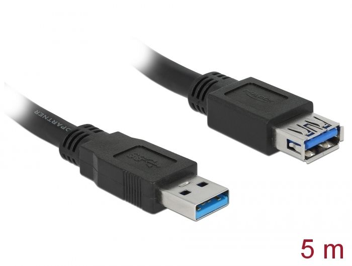 Delock Produžni kabel USB 3.0 Tipa-A muški &gt; USB 3.0 Tipa-A ženski 5,0 m crni