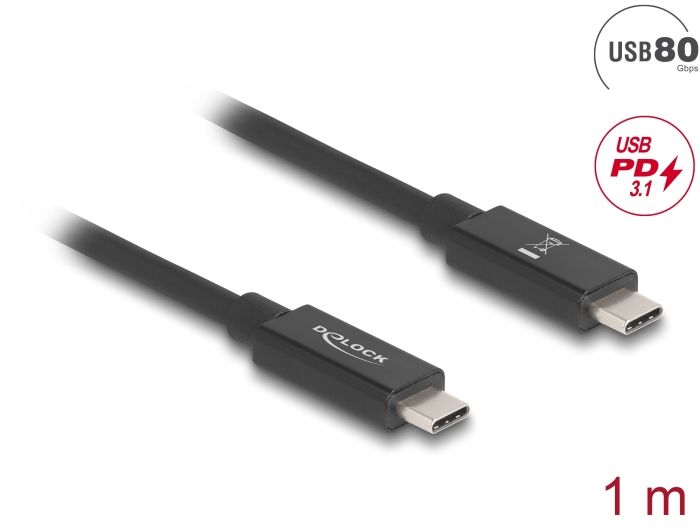 Delock USB 80 Gbps kabel USB Type-C™ muški na muški 16K 60 Hz PD 3.1 240 W E-Marker koaksijalni 1 m crni