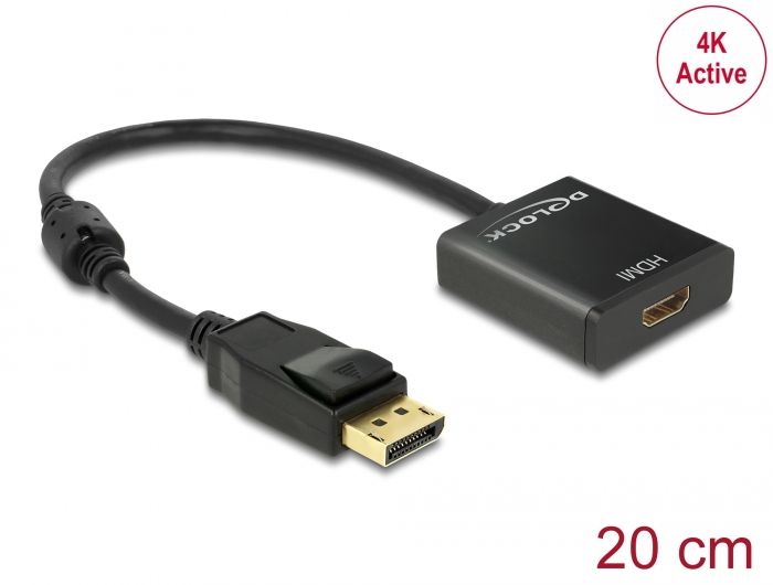 Delock Adapter DisplayPort 1.2 muški &gt; HDMI ženski 4K aktivni crno