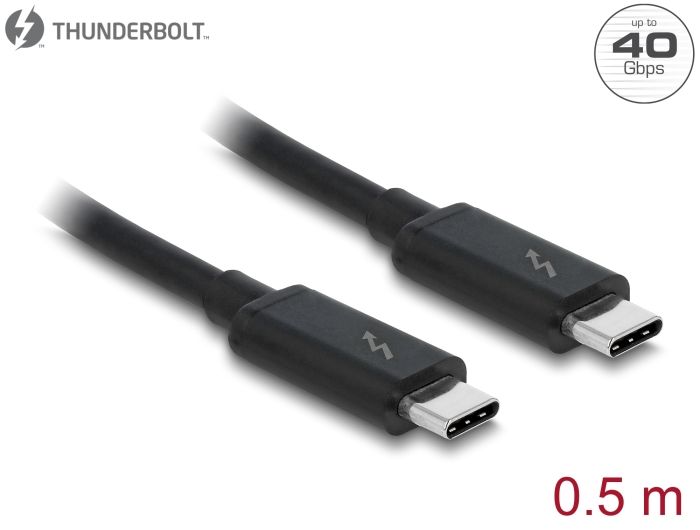 Delock Thunderbolt™ 3 (40 Gb/s) USB-C™ kabel muški &gt; muški pasivni 0,5 m 5 A crni