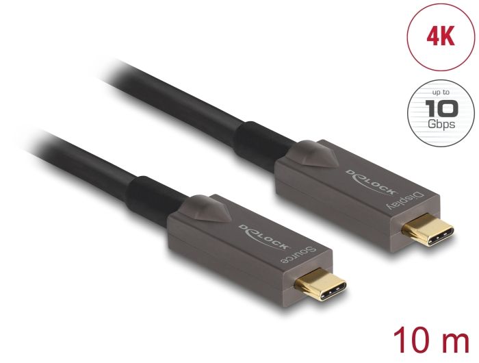 Delock Aktivni optički USB-C™ 4K video + podatkovni + PD kabel 10 m