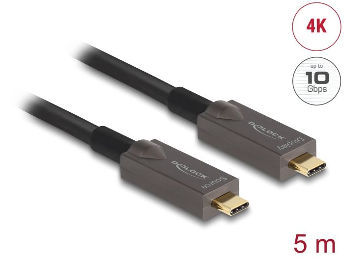Delock Aktivni optički USB-C™ 4K video + podatkovni + PD kabel 5 m