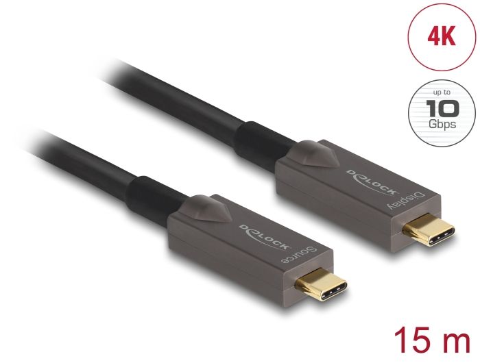 Delock Aktivni optički USB-C™ 4K video + podatkovni + PD kabel 15 m
