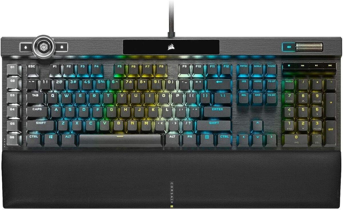Corsair K100 RGB Optical-Mechanical Gaming Keyboard, Backlit RGB LED, CORSAIR OPX RAPIDFIRE, Black PBT Keycaps