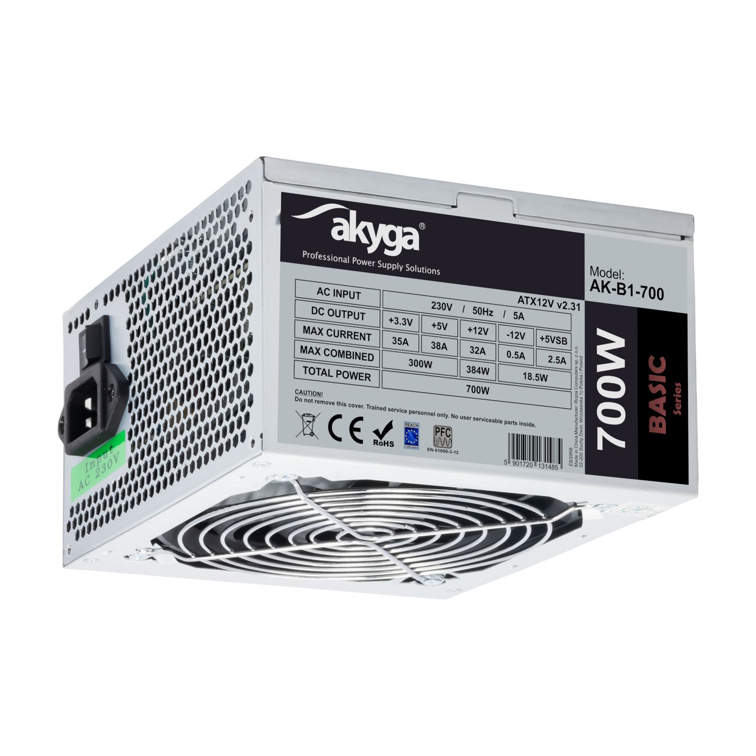 ATX power supply 700W Akyga AK-B1-700 P4+4 2x PCI-E 6+2 pin 5x SATA 2x Molex PPFC FAN 120mm