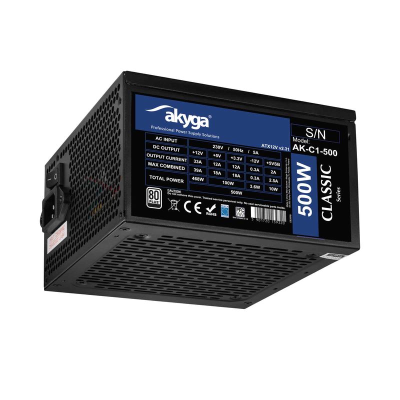 ATX Power Supply 500W Akyga AK-C1-500 P4+4 2x PCI-E 6+2 pin 4x SATA 2x Molex APFC FAN 120mm