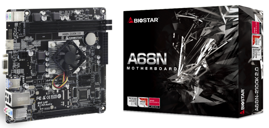Biostar Mainboard Desktop A68N-2100K(AMD E1-6010 Beema 1.35GHz Dual-Core, 2x DDR3, mini-ITX)
