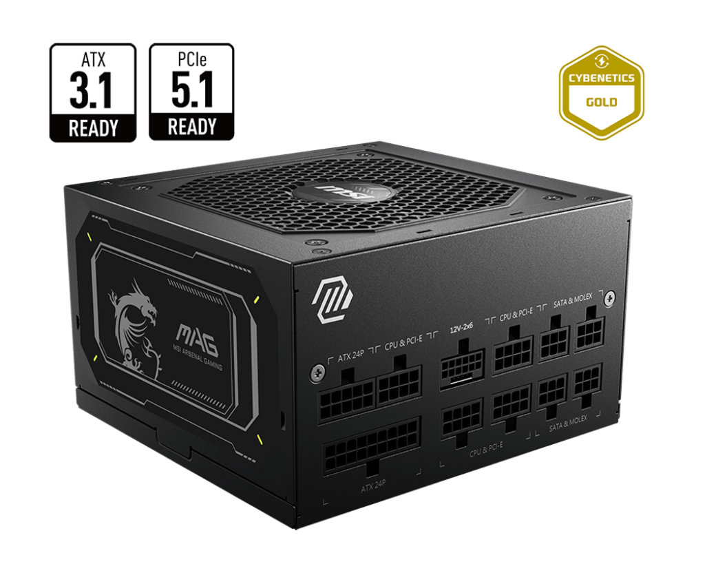MSI MAG A750GL PCIE5 II, 80+ Gold, 120mm fan, 12VHPWR, ATX 3.1, PCIe 5.1, Modular
