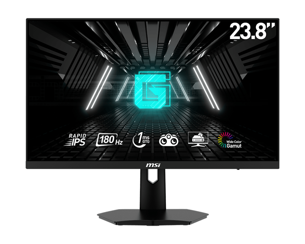 MSI G244F E2 Gaming Monitor, 180Hz Full HD (1920 x 1080), Rapid IPS, 16:9, 300NITS, CR 1000:1, 1ms (GtG), Adaptive-Sync, 1x DP, 2x HDMI, VESA (75x75)