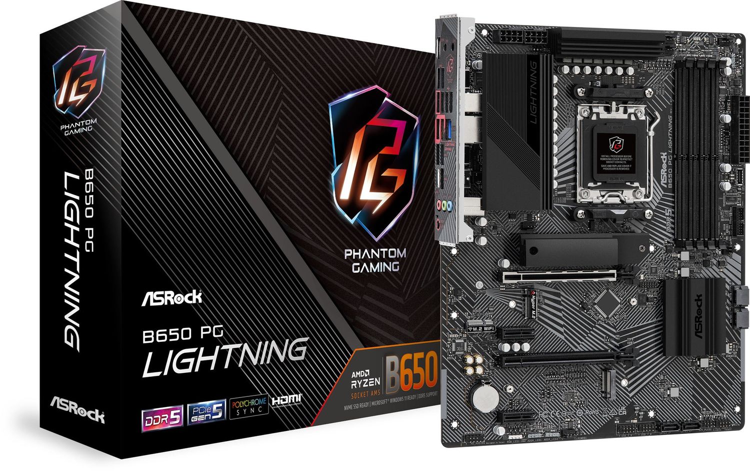 ASRock Mainboard Desktop  B650 PG Lightning(AM5, 4x DDR5, ATX)