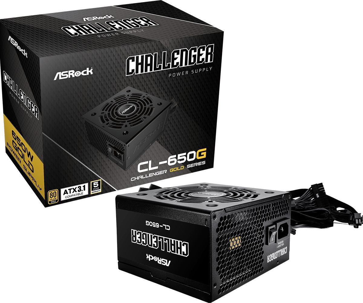 ASRock PSU Challenger CL-650G, 650W, 80+ Gold, ATX 3.1, 120mm Golf-blade Fan