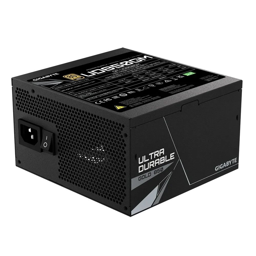 GIGABYTE UD850GM Ultra Durable Power Supply 850W, Modular, 80 PLUS Gold, Japanese capacitors, 120mm smart control fan, EU plug