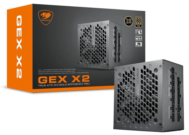 COUGAR GEXX2 850, 80+ Gold, 850W, Modular, PCIe 5.0, ATX 3,1, 120 mm fan, ATX