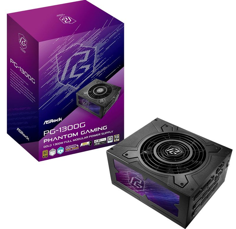 ASRock PG-1300g modular, ATX 3.1, PCIe 5.1, 80+ Gold, 135mm Striped Axial FDB Fan