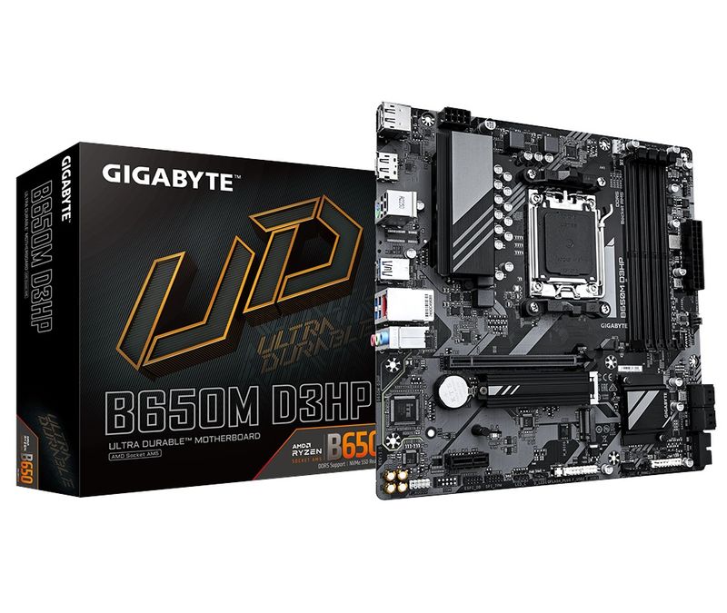 GIGABYTE Mainboard Desktop B650M D3HP (AM5, 4xDDR5, 1xHDMI, 2xDP, 2.5GbE LAN, mATX, Retail)