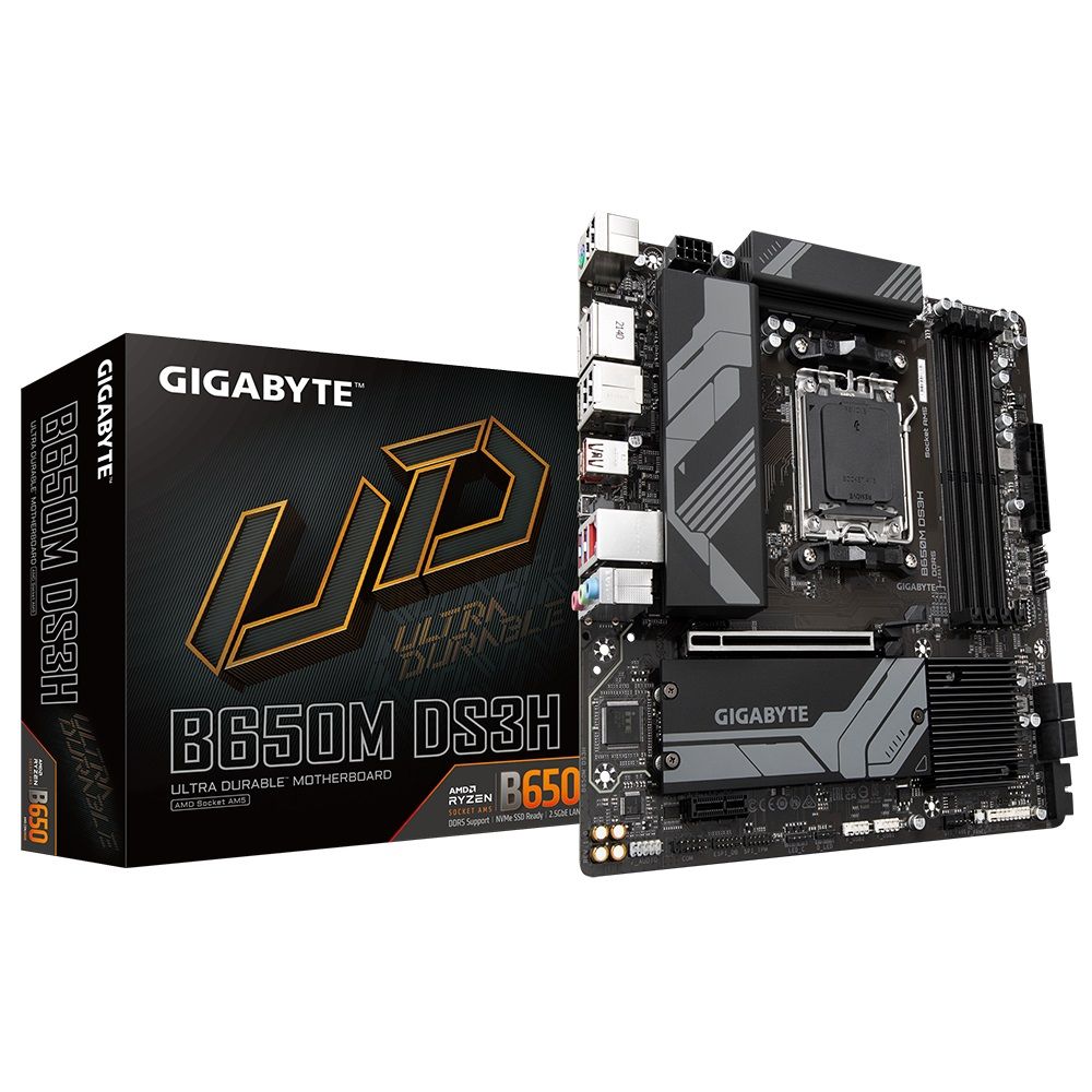 GIGABYTE Mainboard Desktop B650M DS3H (AM5, 4DDR5 128GB, 1x PCI-E 4.0 x16x16, 1x PCI-E 3.0 x16x1, 4x SATA, 2x M.2 PCIe 4.0, 1xUSB 3.2 Gen2, 4x USB 2.0, 1xUSB 3.2 Gen2 Type-C, 1xHDMI, 1xDP, 2.5GbE LAN)