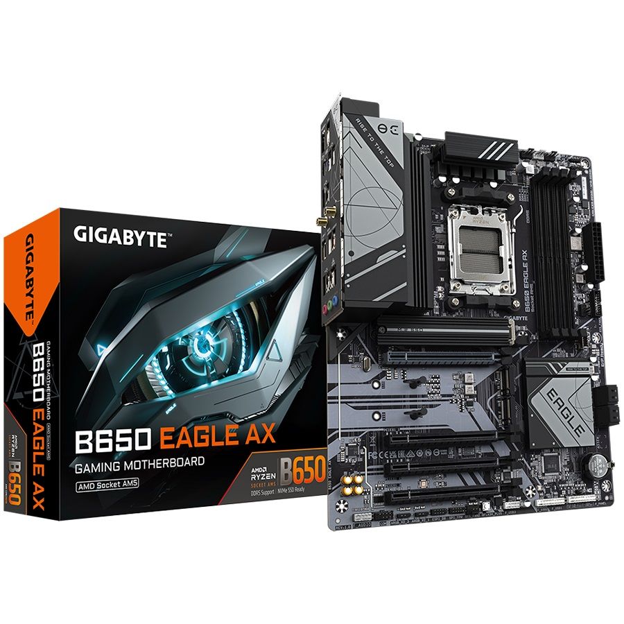 GIGABYTE Mainboard Desktop B650 EAGLE AX (AM5, 4xDDR5 128, 1x PCI-E 4.0 x16x16, 3x PCI-E 3.0 x16x1, 4x SATA, 3x M.2 PCIe 4.0, 1xHDMI, 1xDP, Realtek Wi-Fi 6E, 2.5GbE LAN, ATX)