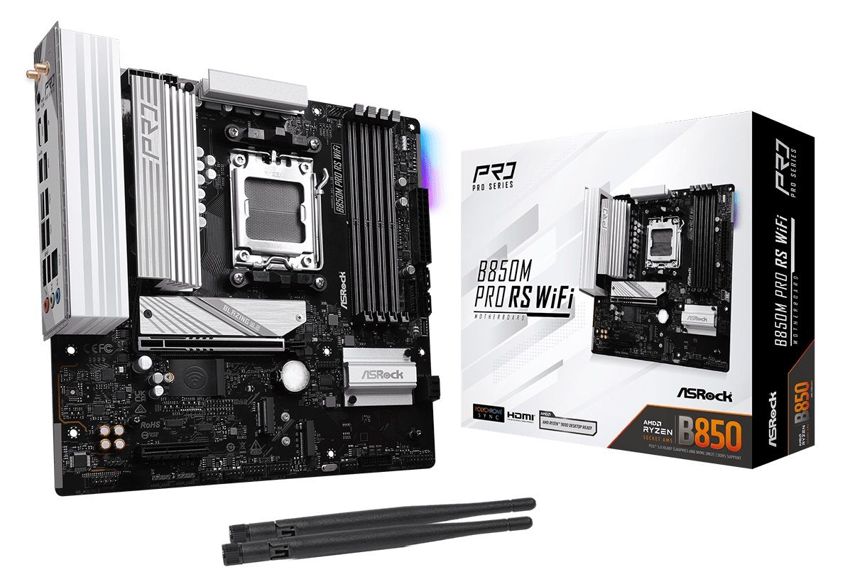 ASRock Mainboard Desktop B850M PRO RS WIFI(AM5, 4x DDR5, mATX)