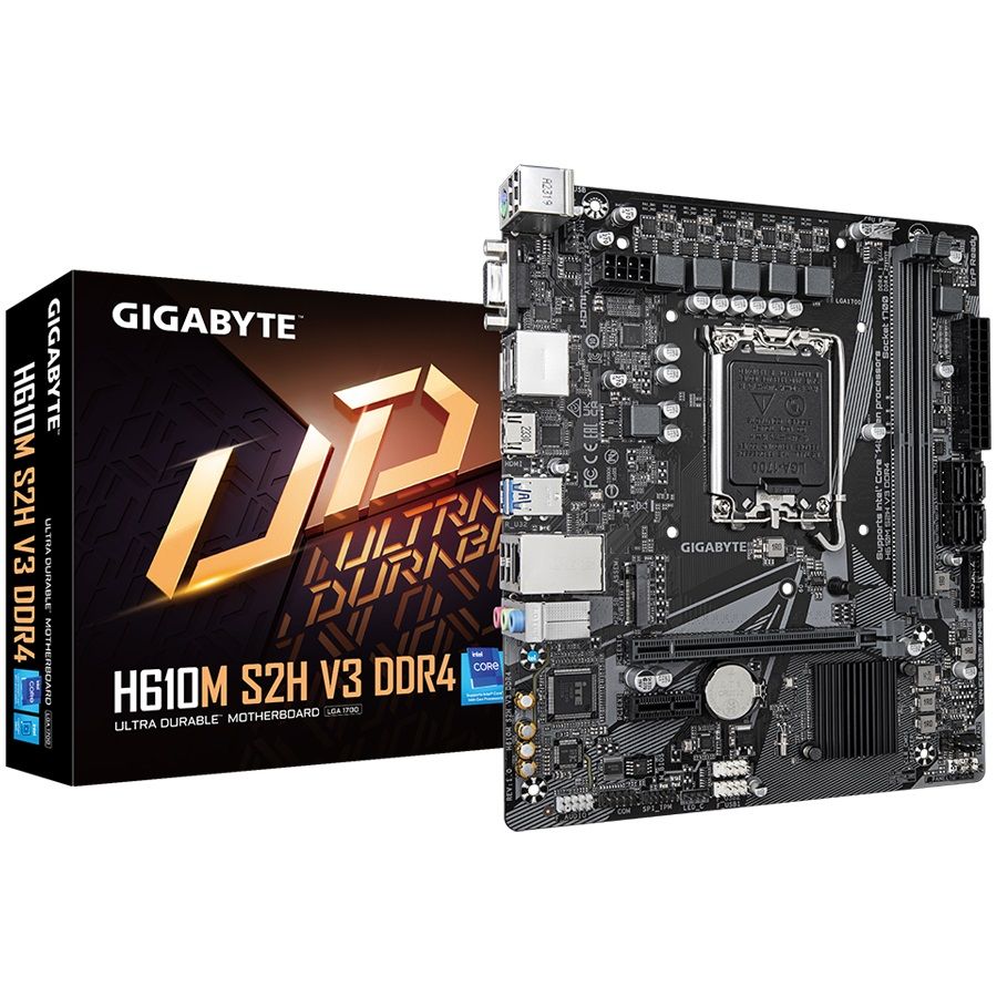 GIGABYTE Mainboard Desktop H610M S2H V3 DDR4 (LGA1700 2 x DDR4 1 x M.2 4 x SATA 1 x D-Sub 2 x DisplayPorts 1 x HDMI port Micro ATX)