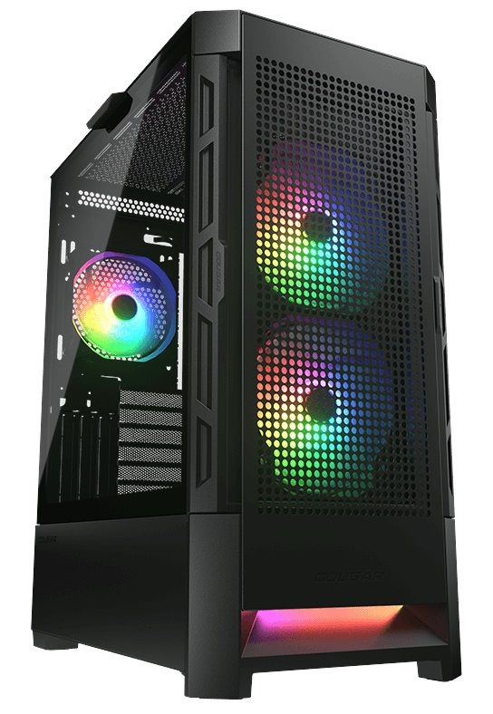 COUGAR | Case Airface RGB Black | PC Case | Mid Tower / Mesh Front Panel / 2 x 140mm ARGB Fans / 1x 120mm ARGB Fan / TG Left Panel / Black