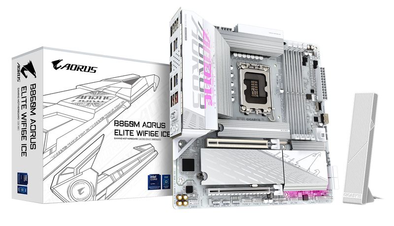 GIGABYTE Mainboard Desktop B860M AORUS ELITE WIFI6E ICE(LGA1851, 4x DDR5, mATX)