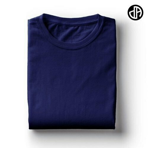 Plain Navy Blue Half Sleeve Cotton T-Shirt,