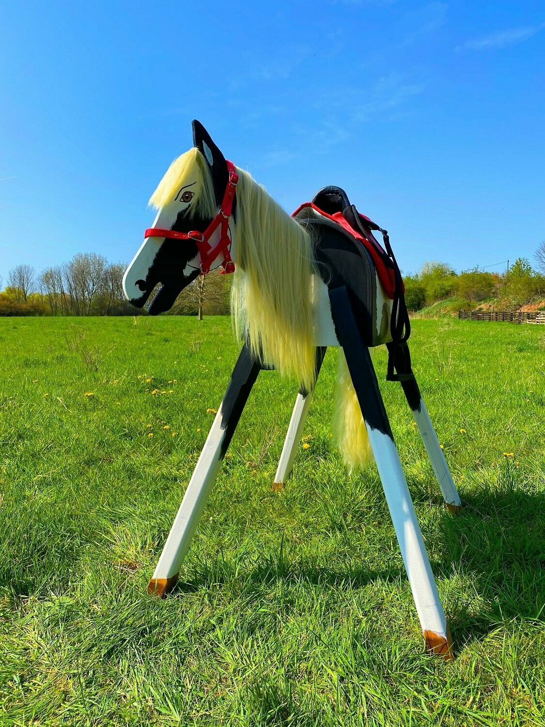 "Lucky" A -  blonde Mähne, roter Sattel und Halfter