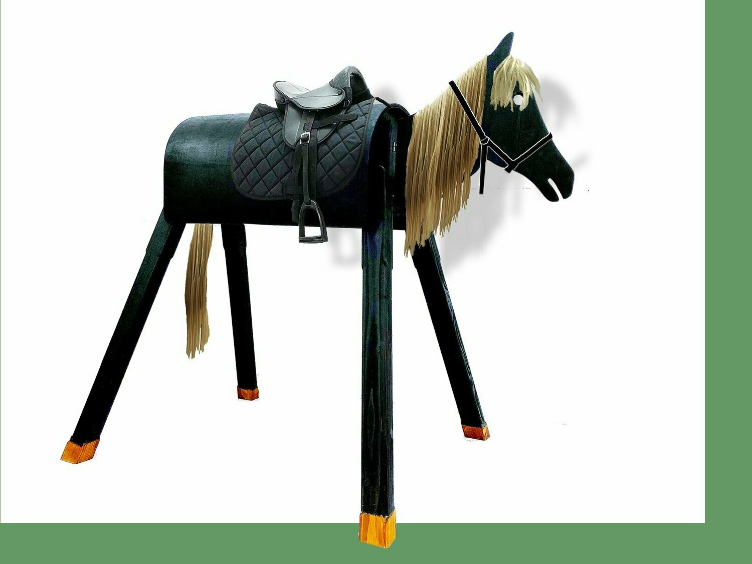 Holzpferd "Melody" blonde Mähne, schwarzer Sattel und Halfter