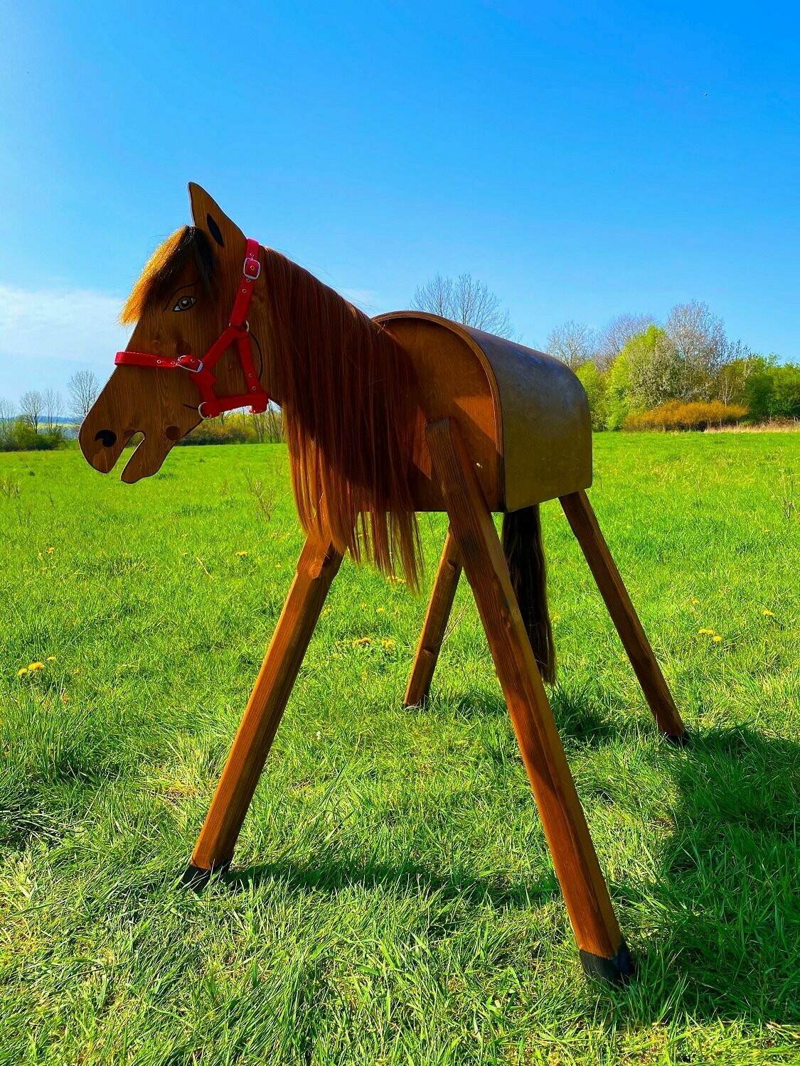 Holzpferd "Texas"  A - braune Mähne und Halfter rot