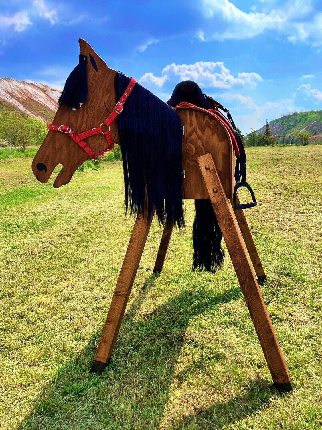 "Texas"  C - schwarze  Mähne, roter Sattel  und  Halfter