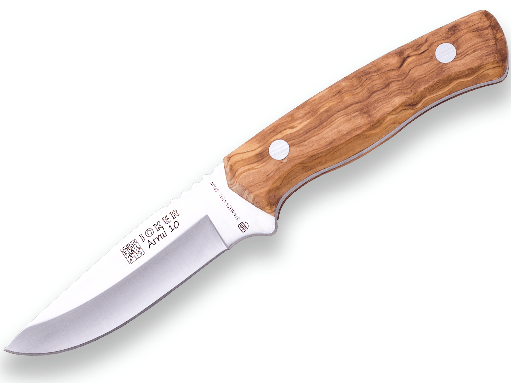 CUCHILLO BUSHCRAFT JOKER ARRUI 10 CM DE HOJA INOX 420 Y CACHAS MADERA DE OLIVO